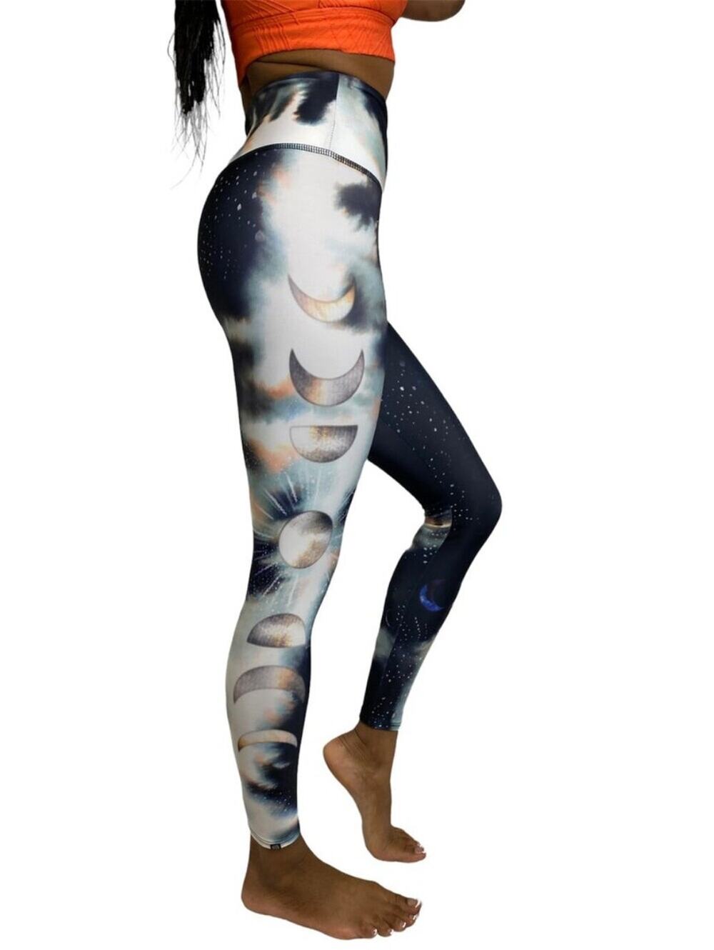 Onzie Moon Phase Print High-Waist Leggings - Navy & Cream